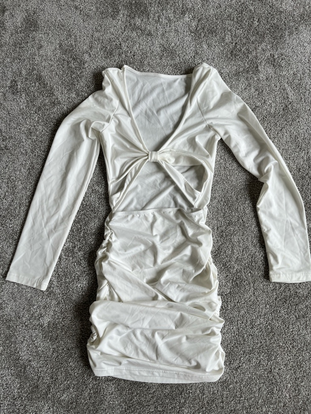 White Long Sleeve Cutout Ruched Mini Dress